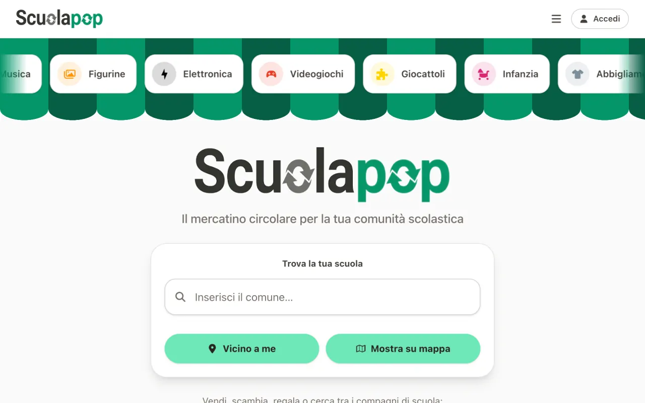 Scuolapop.it: home page with the school search by municipality.