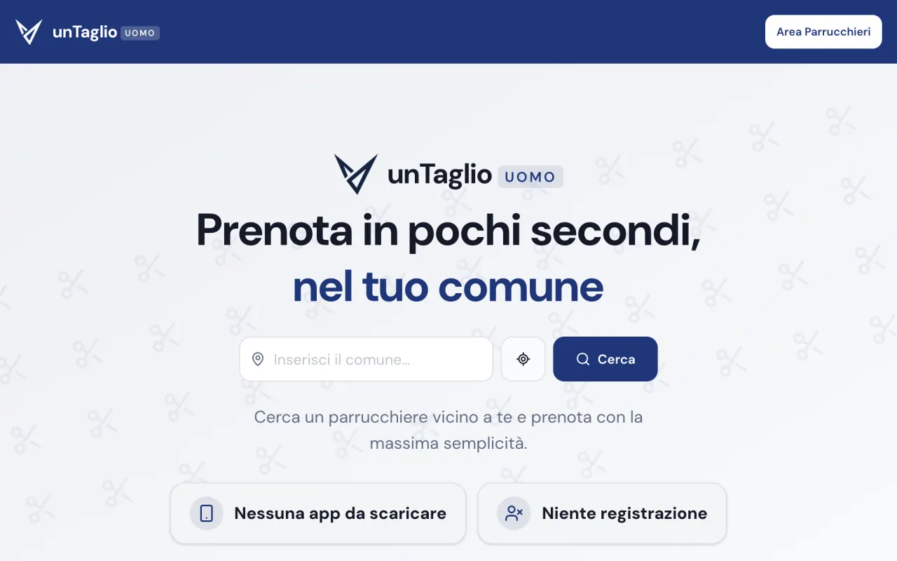 unTaglio.it: home page with the search for a hairdresser in your municipality.